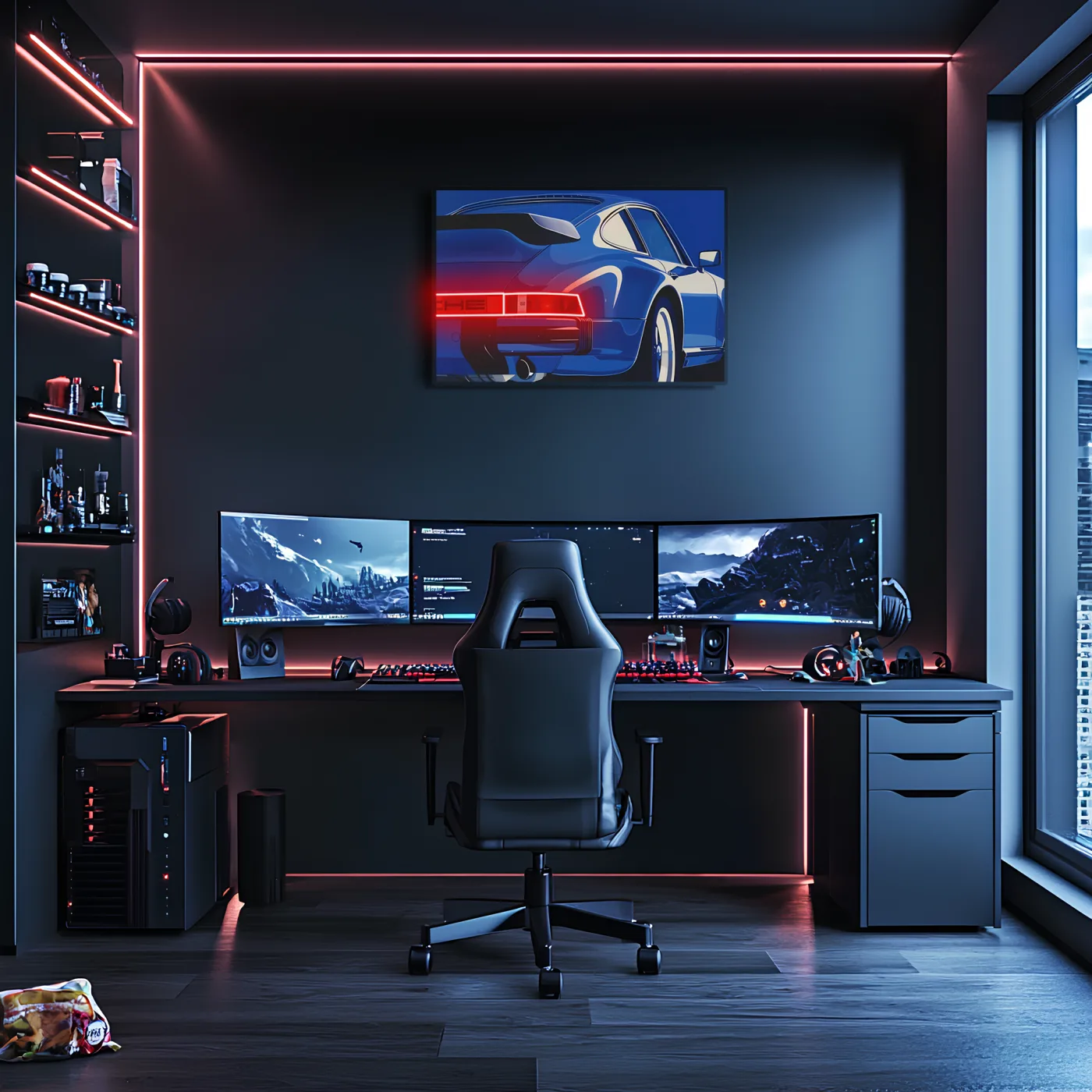 Mavi Retro Spor Araba UV Baskı Neon Duvar Dekoru | Pleksi Işıklı Tablo | Modern Ev ve Ofis Dekoru — görsel 4