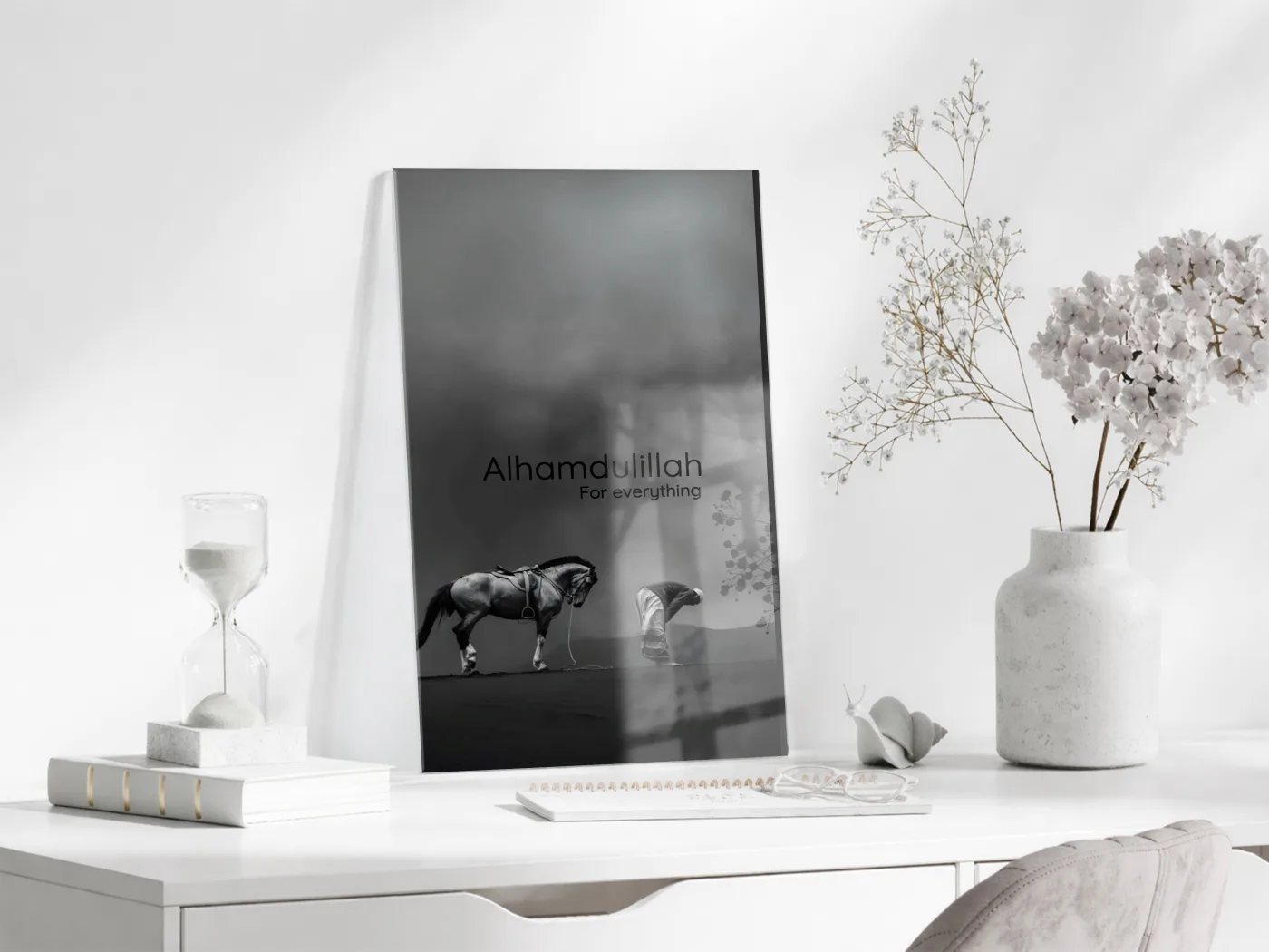 Alhamdulillah Cam Tablo – Modern İslami Şükür Temalı Duvar Dekoru - PeonyDini150 — görsel 6