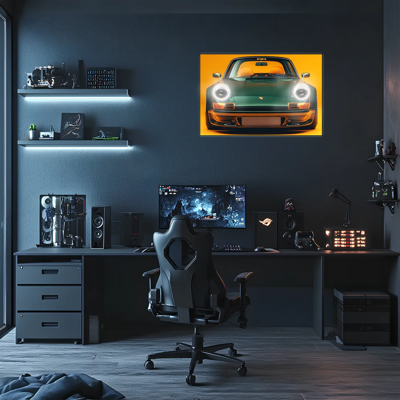 Porsche 911 Retro Model UV Baskı Neon Duvar Dekoru | Pleksi Işıklı Spor Araba Tablo | Modern Ev ve Ofis Dekoru — görsel 2