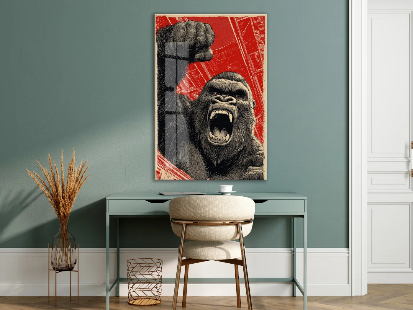 King Kong Cam Duvar Tablosu – Öfkeli Maymun Retro Tasarım- Peony132 — görsel 7