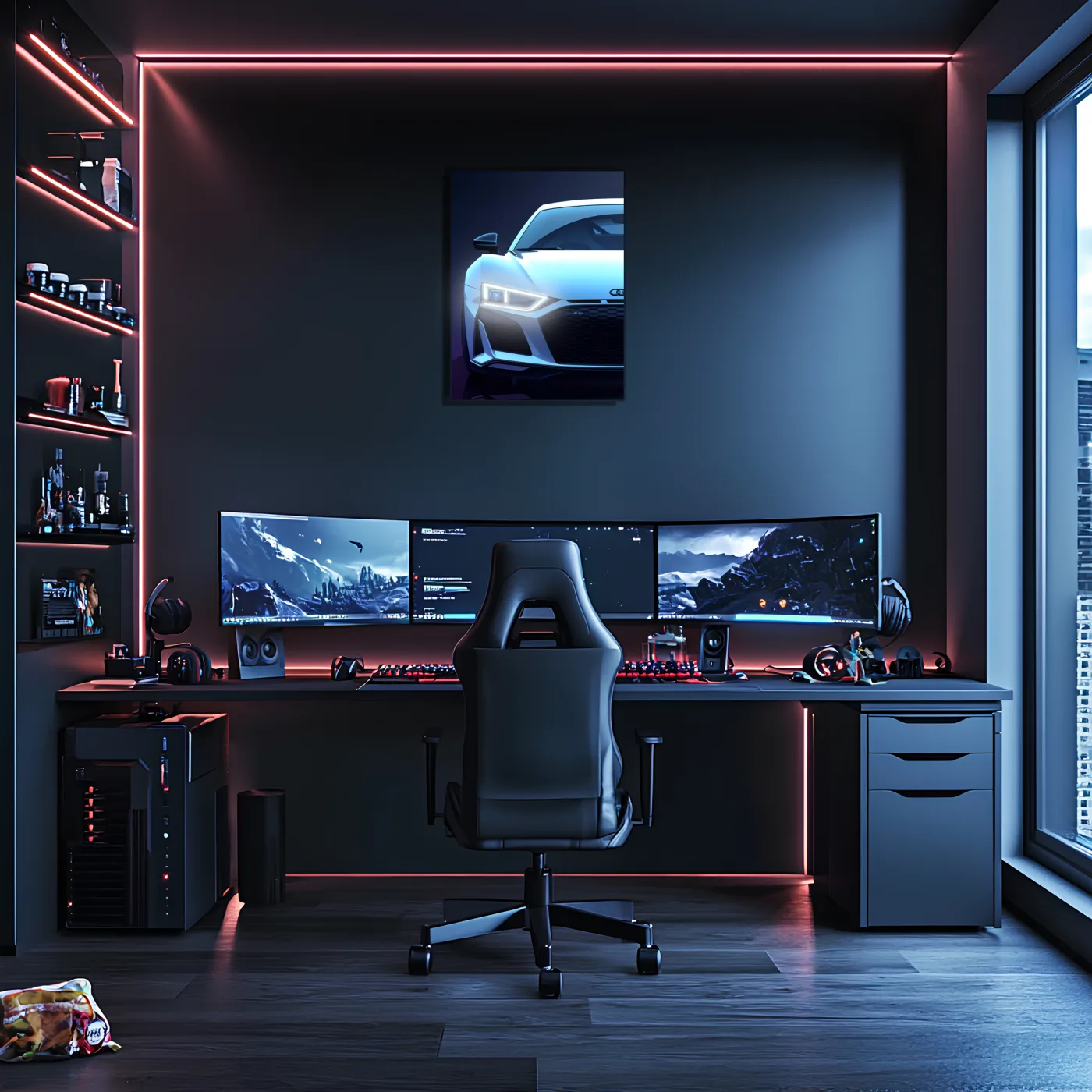 Audi R Tarzı UV Baskı Neon Duvar Dekoru | Pleksi Işıklı Spor Araba Tablo | Gamer Room Dekorasyonu — görsel 4