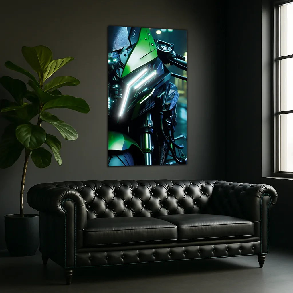 Motosiklet UV Baskı Neon Duvar Dekoru | Pleksi Üzeri LED Işıklı Tablo | Modern Motor Duvar Sanatı — görsel 3