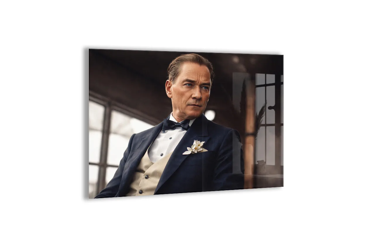 Modern Mustafa Kemal Atatürk Portre Cam Tablo | Premium UV Baskılı Temperli Cam -PeonyAta1323 — görsel 1