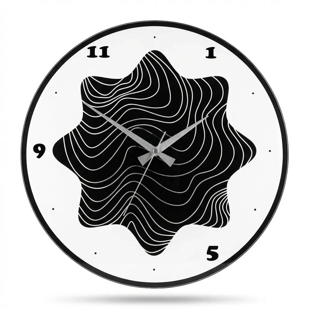 Contour | Pleksi Duvar Saati 40 cm | UV Baskılı Siyah Beyaz Modern Duvar Saati — görsel 1