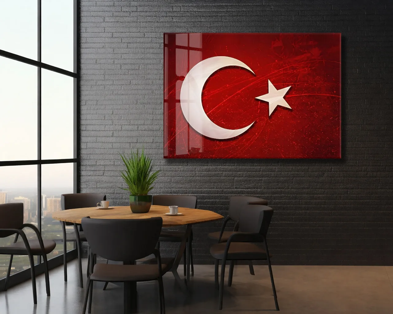 Ay Yıldız Türk Bayrağı Cam Tablo | 4 mm Temperli UV Baskılı Modern Duvar Dekoru -PeonyAta1314 — görsel 5