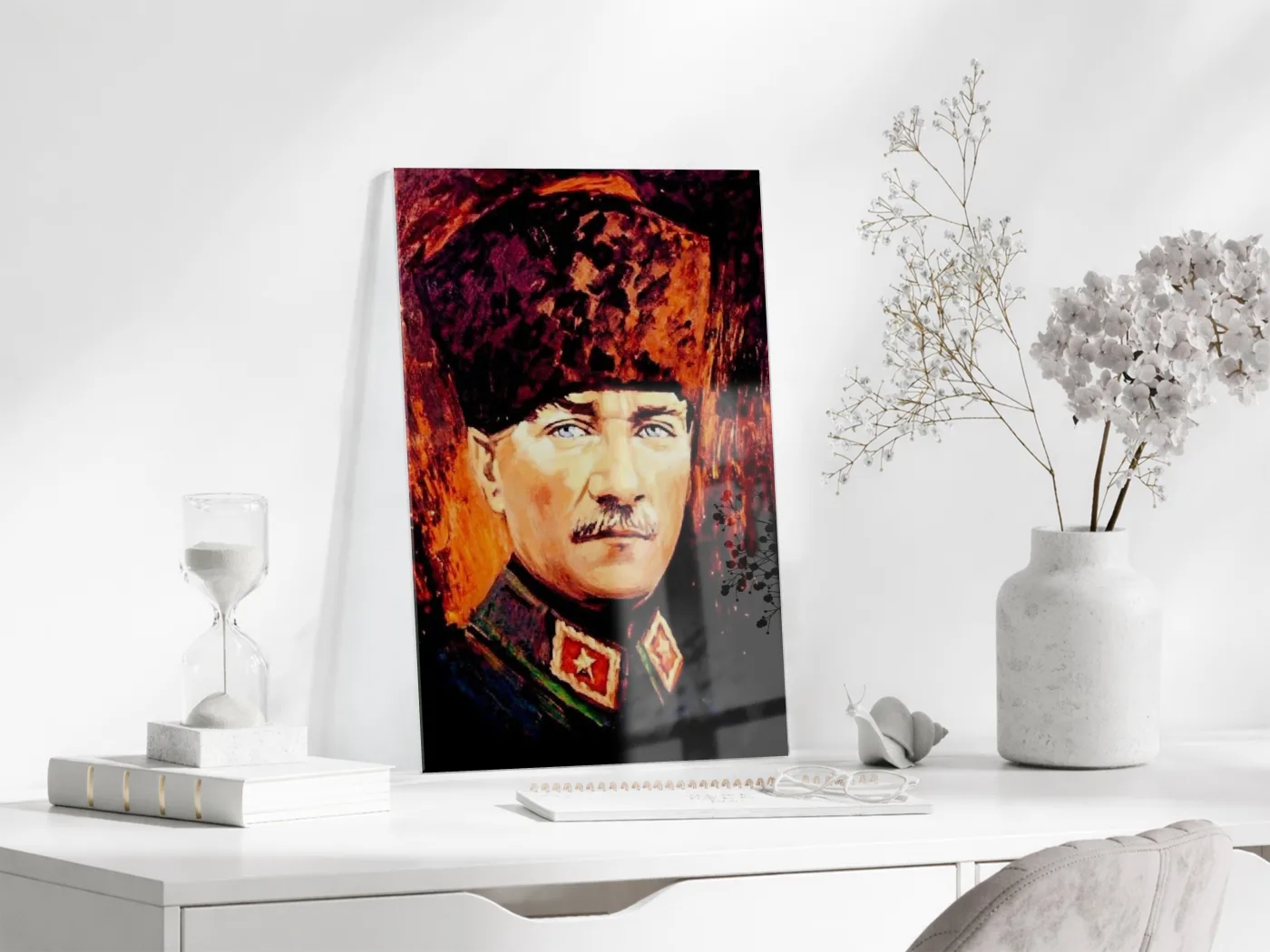 Kalpaklı Mustafa Kemal Atatürk Cam Tablo | Sanatsal UV Baskılı Temperli Cam -PeonyAta1334 — görsel 3