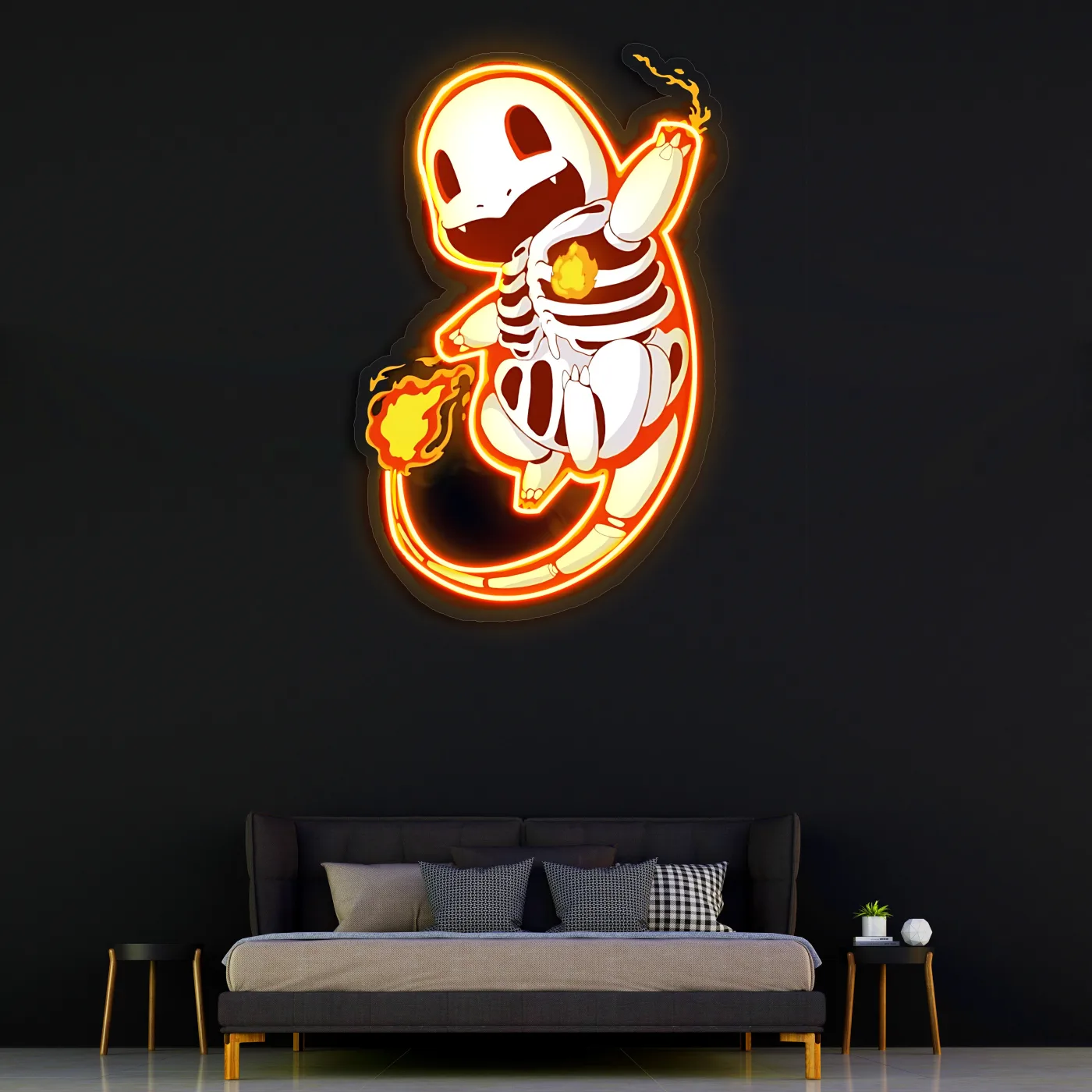 Charmander Neon Duvar Dekoru | Ateş Pokémon LED Işıklı Tablo | Anime ve Oyun Odası Dekoru | UV Baskı Pleksi Neon — görsel 2