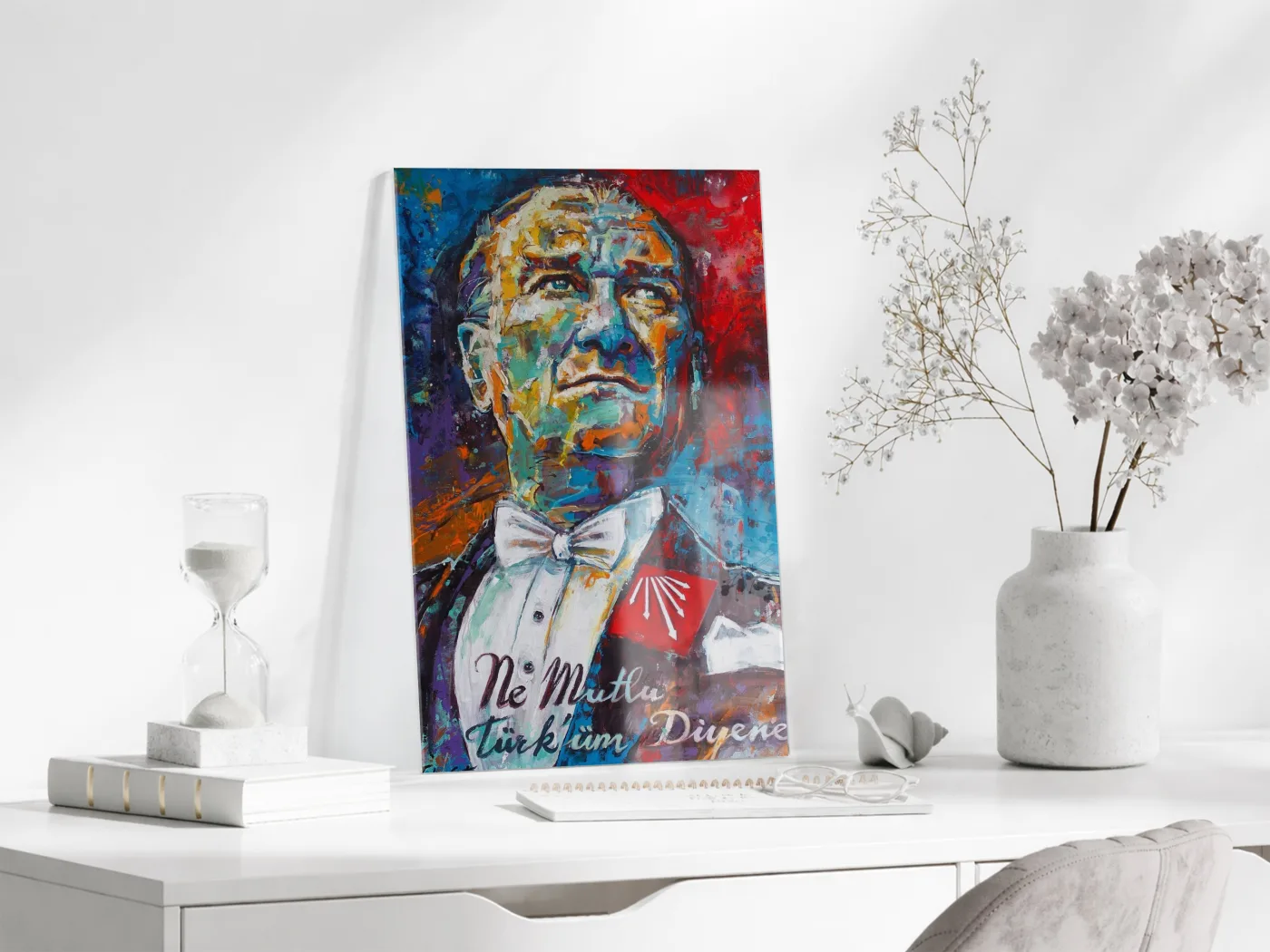 Ne Mutlu Türküm Diyene Mustafa Kemal Atatürk Cam Tablo | Sanatsal UV Baskılı Temperli Cam -PeonyAta1333 — görsel 3