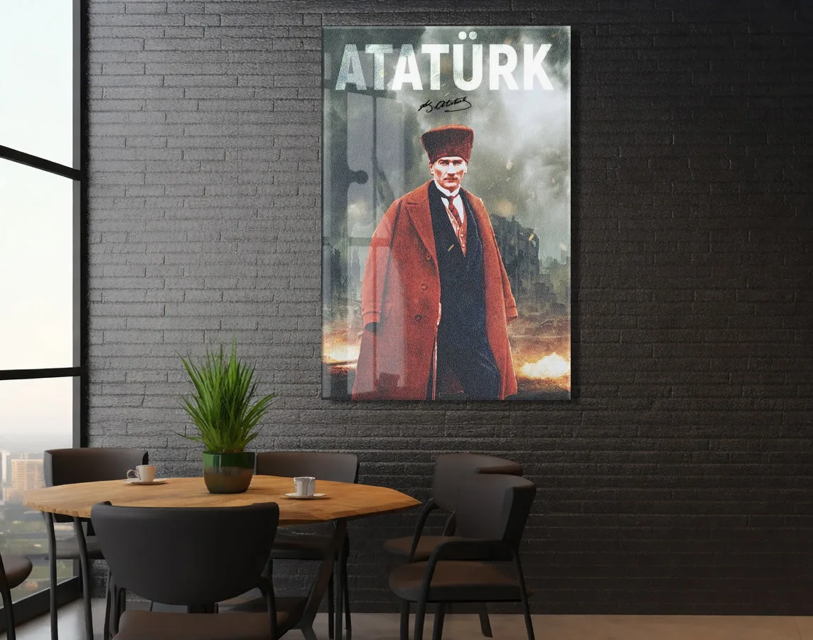 Mustafa Kemal Atatürk – Modern Poster Tarzı Cam Duvar Dekoru-PeonyAta078 — görsel 6