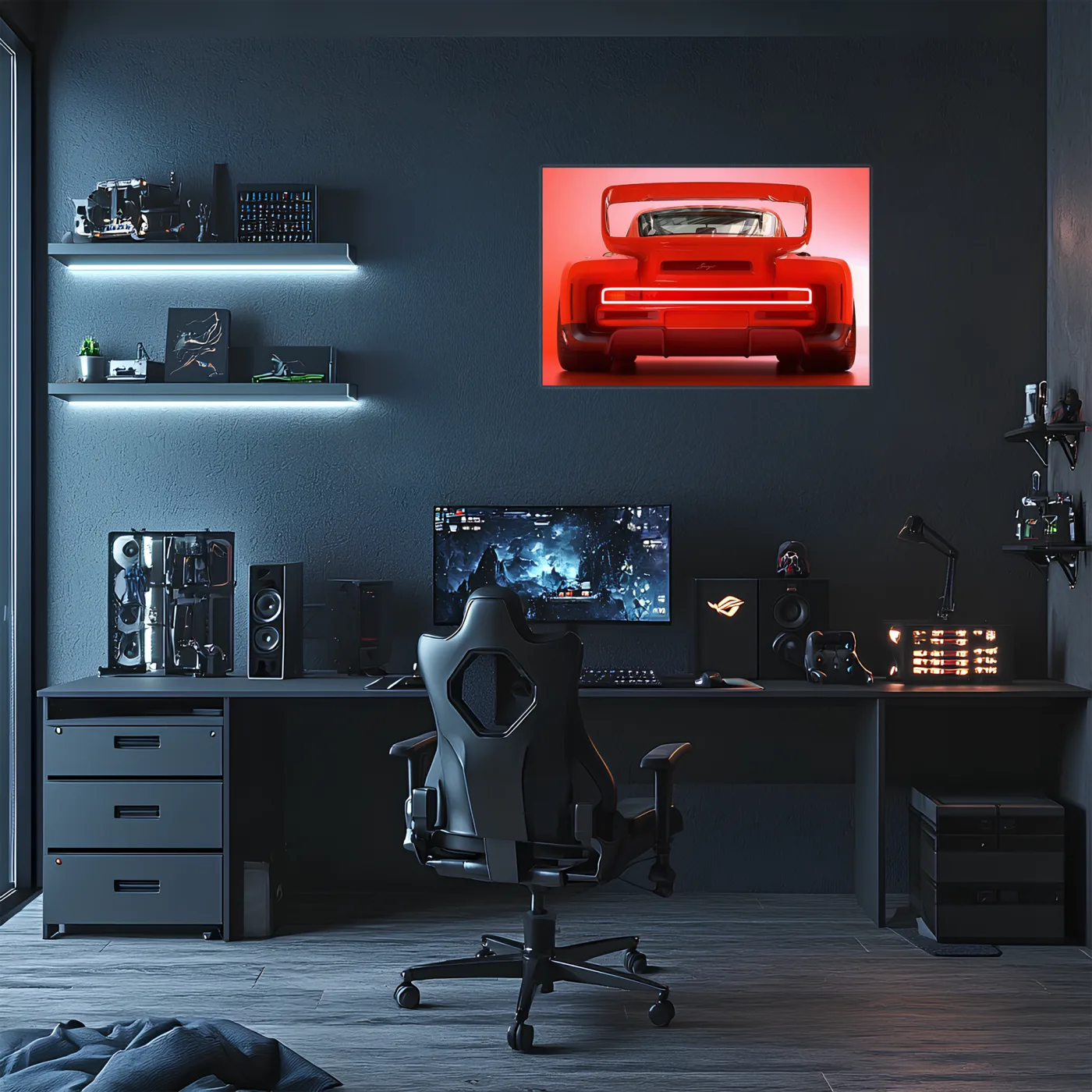 Kırmızı Muscle Car UV Baskı Neon Duvar Dekoru | Gamer Room Işıklı Araba Tablo | Pleksi Duvar Sanatı — görsel 2