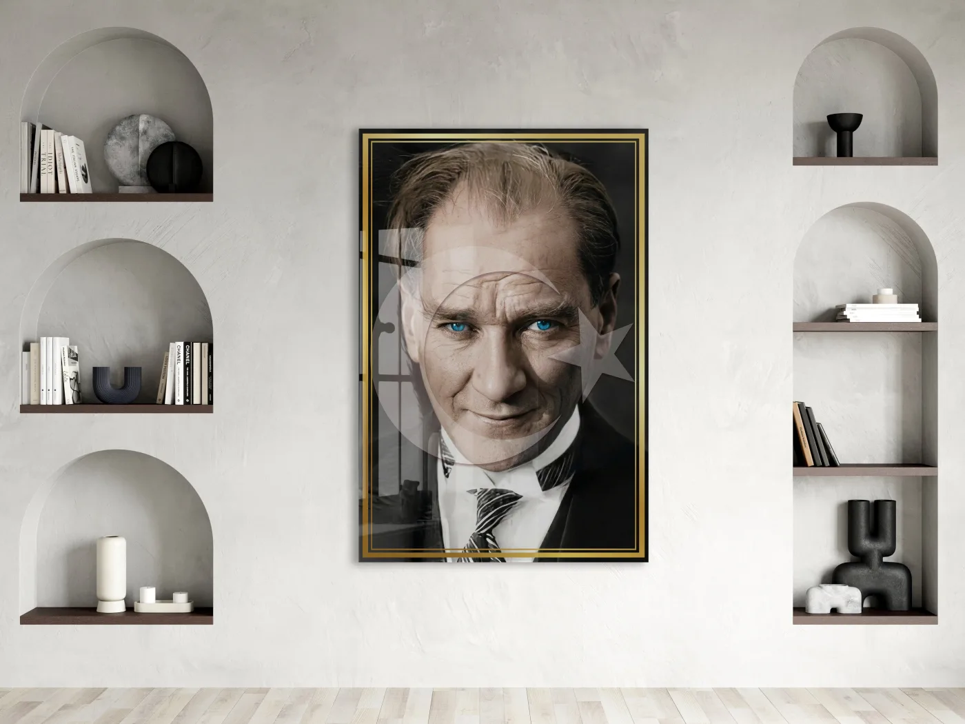 Mavi Gözlü Mustafa Kemal Atatürk Cam Tablo | 4 mm Temperli UV Baskılı Premium Duvar Dekoru -PeonyAta1305 — görsel 2