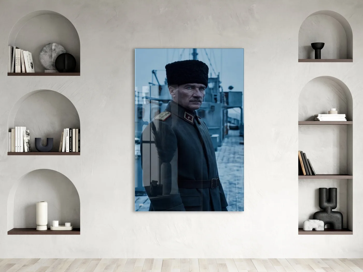 Atatürk Askerî Üniformalı Cam Tablo – Cephe ve Liderlik Temalı Premium Cam Duvar Tablosu -PeonyAta065 — görsel 3