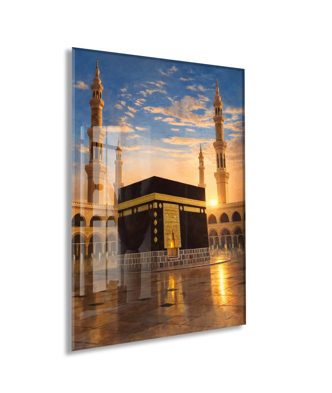 Gün Batımı Kabe Cam Tablo – Yansımalı İslami Duvar Dekoru - PeonyDini152 — görsel 1