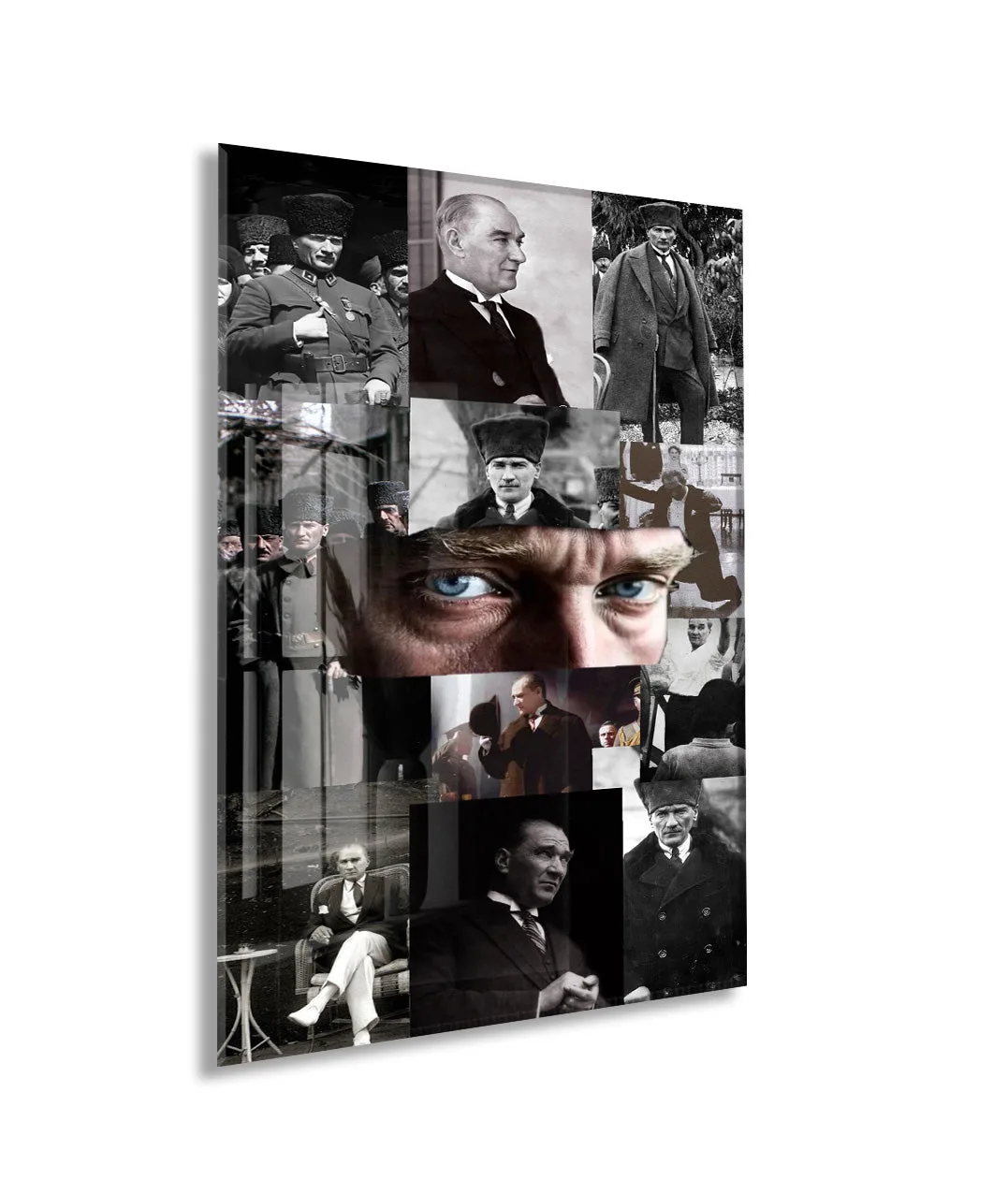 Atatürk Fotoğraf Kolajı Cam Tablo – Cumhuriyetin Kurucusu Temalı Özel Cam Duvar Tablosu -PeonyAta067 — görsel 1