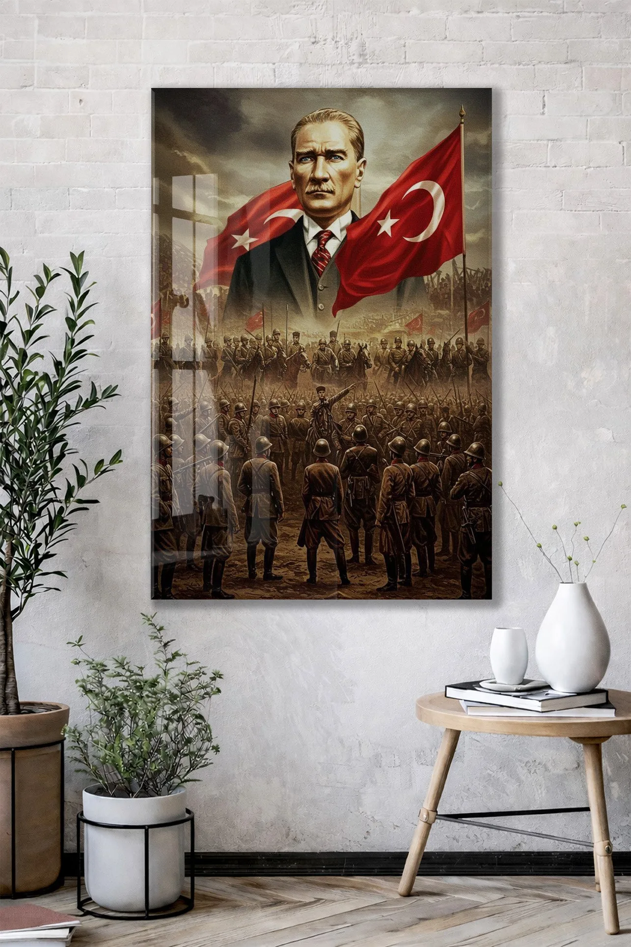 Atatürk ve Türk Bayrağı Cam Baskı Tablo | Kurtuluş Savaşı Temalı Tarihi Duvar Dekoru, 4mm Temperli Cam, Yüksek Çözünürlüklü UV Baskı PeonyAta044 — görsel 6
