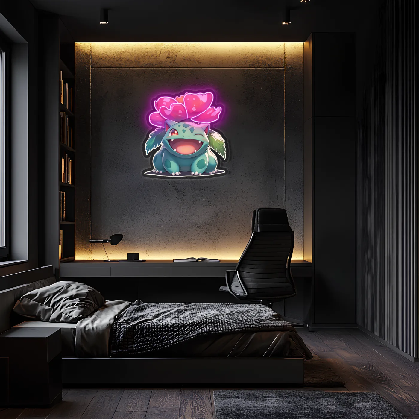 Venusaur Neon Duvar Dekoru | Renkli Çiçekli Pokémon Temalı Işıklı LED Tablo | Pleksi UV Baskı Neon Sanatı — görsel 1