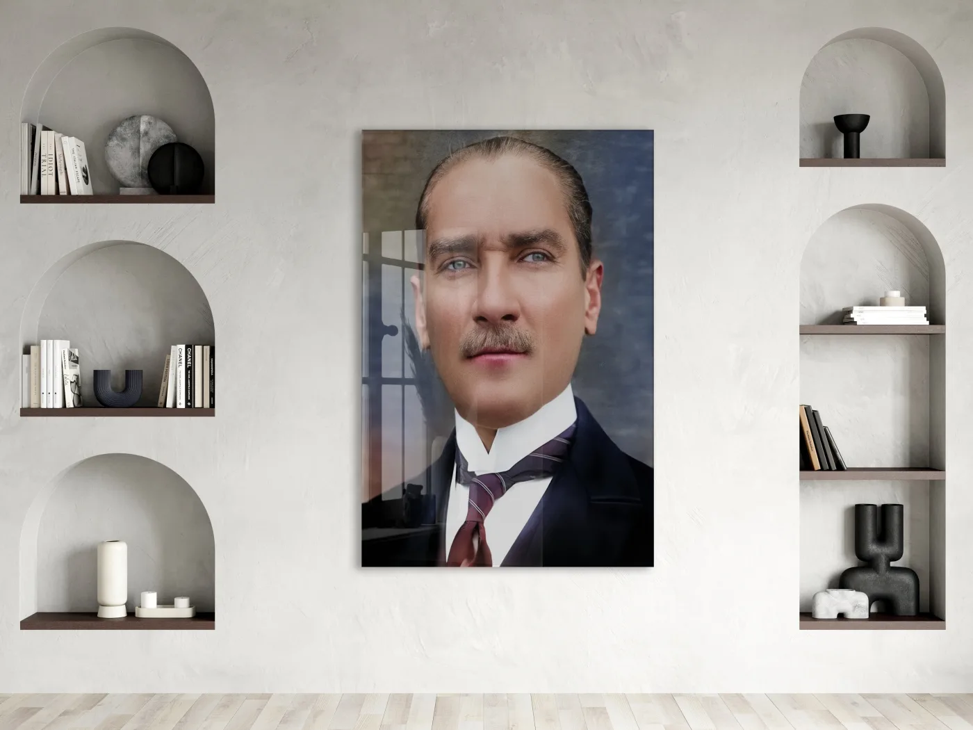 Atatürk Cam Tablo – Zamansız ve Asil Portre, 4 mm Temperli Cam Üzerine Modern Duvar Dekoru -PeonyAta1030 — görsel 3