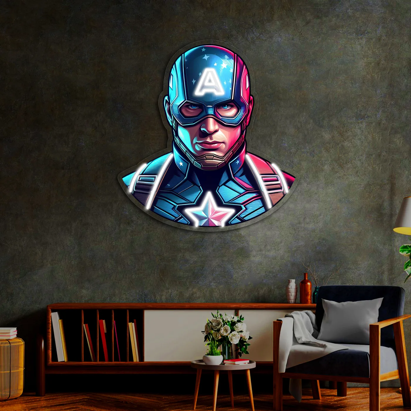 Captain America Neon Tablo | Süper Güç Temalı LED Duvar Dekoru — görsel 1