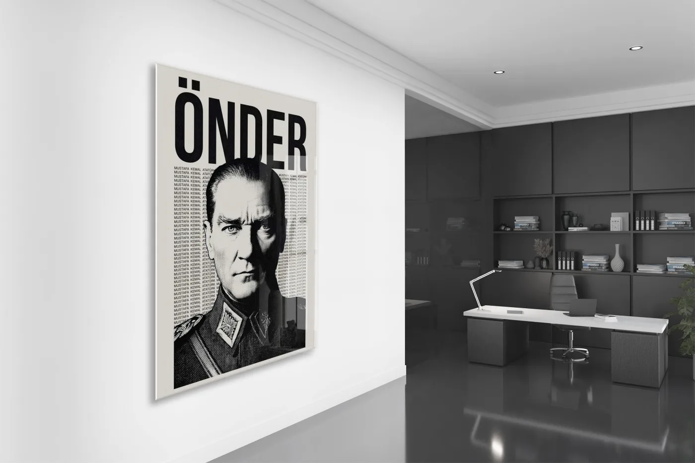 Mustafa Kemal Atatürk Önder Cam Tablo – Modern Tipografik Atatürk Duvar Dekoru -PeonyAta072 — görsel 5
