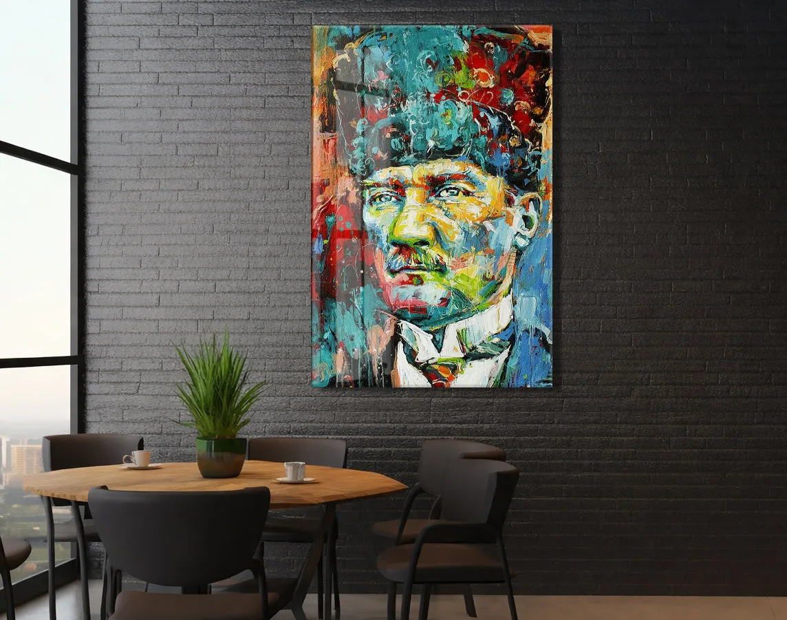 Modern Mustafa Kemal Atatürk Portresi Cam Tablo | Sanatsal UV Baskılı Temperli Cam -PeonyAta1331 — görsel 5