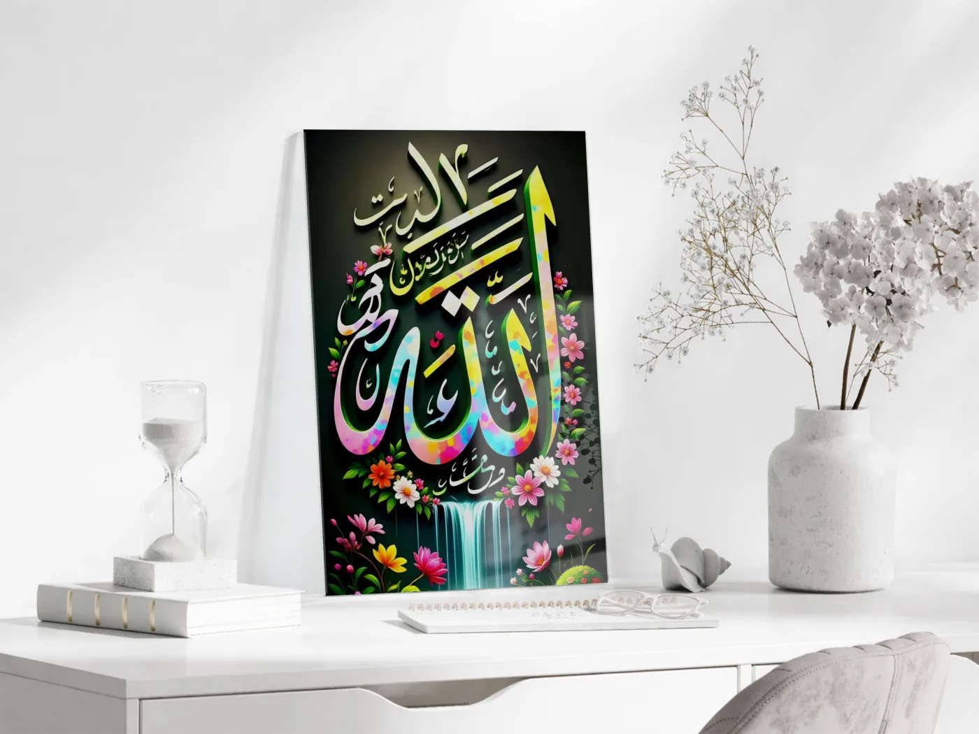 Renkli Allah Yazılı Tablo – Modern İslami Duvar Dekoru- PeonyDini171 — görsel 3