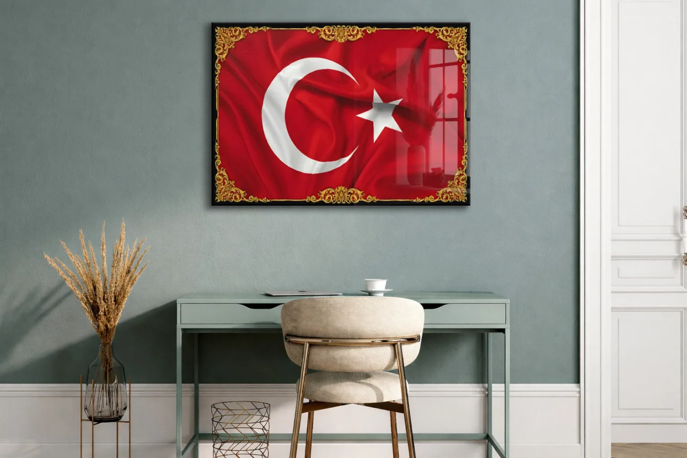 Türk Bayrağı Cam Tablo | 4 mm Temperli UV Baskılı Duvar Tablosu -PeonyAta1320 — görsel 2