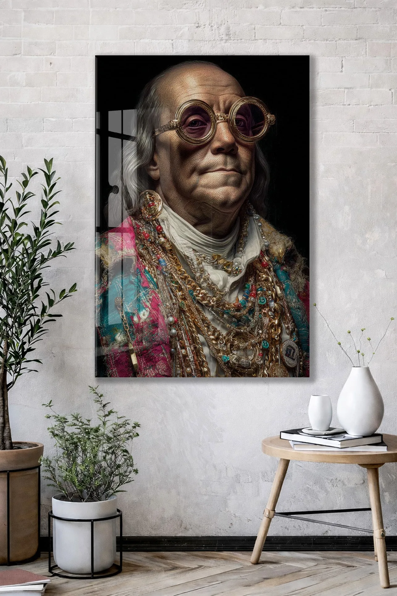 Barok Tarzı Modern Portre Cam Tablo – Altın Detaylı Sanatsal Duvar Tablosu - Peony089 — görsel 2