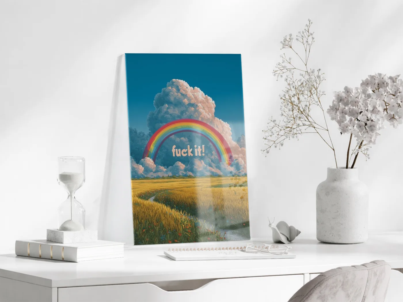 Gökkuşağı ve Bulut Manzaralı Motivasyonel Duvar Tablosu- Peony127 — görsel 4
