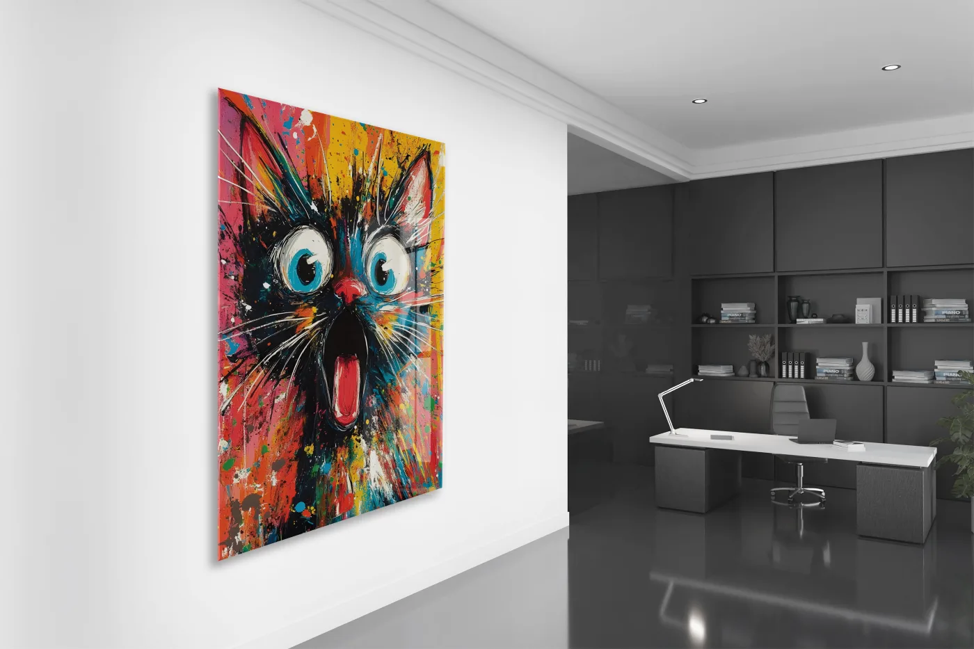 Şaşkın Kedi – Renkli Pop Art Duvar Cam Sanatı- Peony050 — görsel 5