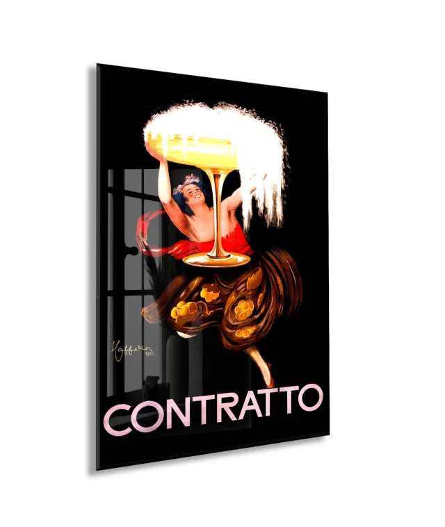 Contratto Vintage Cam Tablo | Art Deco Kokteyl Posteri UV Baskılı Temperli Cam Duvar Dekoru - Peony153