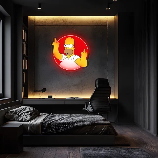 Simpson Neon Duvar Dekoru | Mizahi Işıklı Pleksi Tablo | Eğlenceli Gamer ve Bar Oda Dekoru