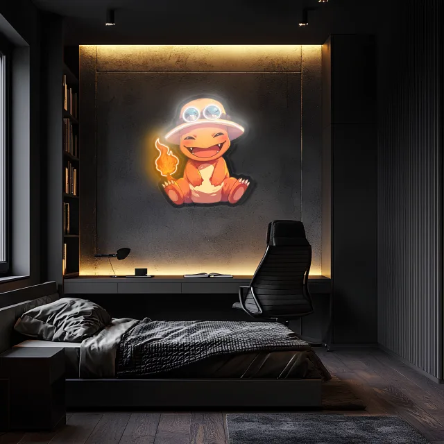 Charmander Neon Duvar Dekoru | Ateş Pokémon LED Işıklı Tablo | Anime ve Oyun Odası Dekoru | UV Baskı Pleksi Neon (Kopya)