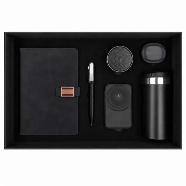 Premium Promosyon Plaza 6’lı Teknolojik Kurumsal Hediye Seti – Magsafe Powerbank, Termos, Bluetooth Kulaklık ve Hoparlör