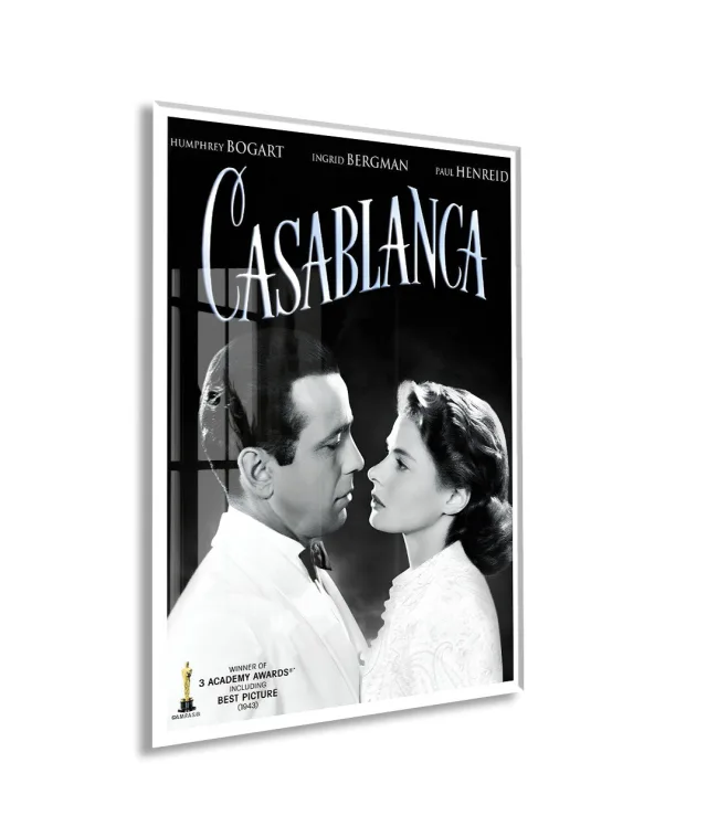 Casablanca Film Posteri Cam Tablo | Vintage Sinema Afişi UV Baskılı Temperli Cam - Peony145
