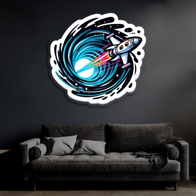 Roket Temalı Neon Duvar Dekoru | Uzay ve Astronot Konseptli LED Tablo | Pleksi UV Baskı Işıklı Duvar Sanatı