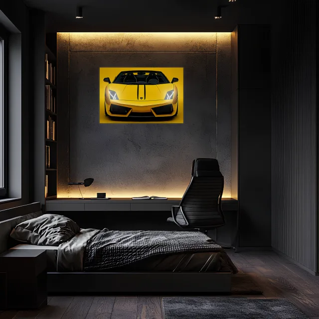 Sarı Lamborghini Tarzı UV Baskı Neon Duvar Dekoru | Pleksi Işıklı Spor Araba Tablo | Gamer Room Duvar Sanatı