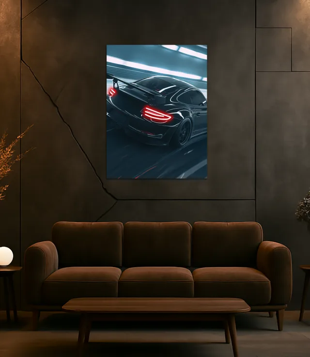 Siyah GT3 Tarzı UV Baskı Neon Duvar Dekoru | Pleksi Işıklı Yarış Araba Tablo | Modern Ev ve Ofis Dekoru