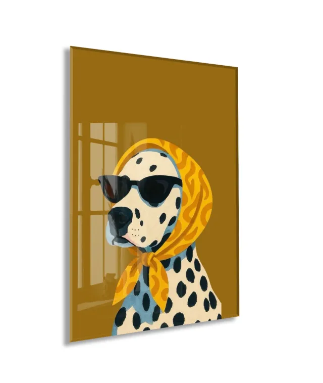 Retro Stil Köpek Tablosu – Hardal Zeminli Dekoratif Baskı - Peony126