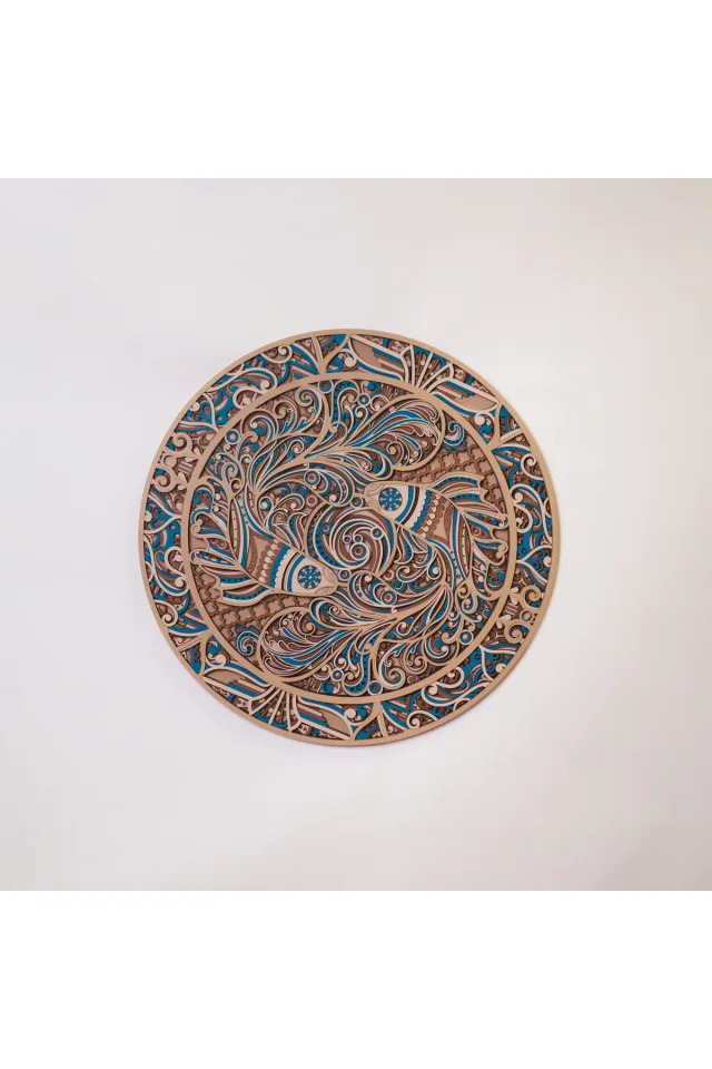El Yapımı Ahşap Balık Temalı Yuvarlak Tablo – 7 Katmanlı Duvar Dekoru – Dairesel Ahşap Sanat