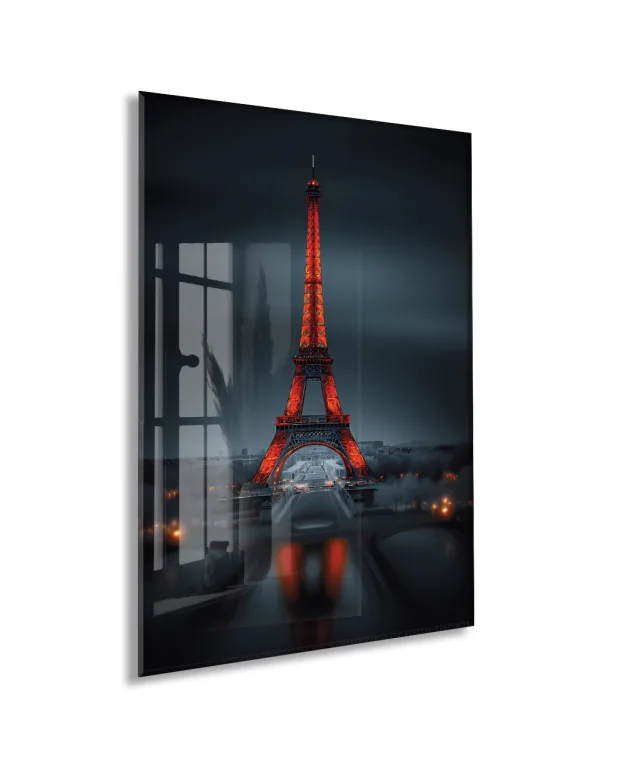 Eiffel Tower Night Glass Wall Art – Premium Tempered Glass Print - Peony045