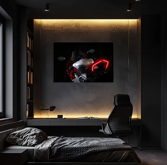 Spor Motosiklet UV Baskı Neon Tablo | LED Stop Işıklı Pleksi Duvar Dekoru | Motor Tutkunları İçin Özel Tasarım