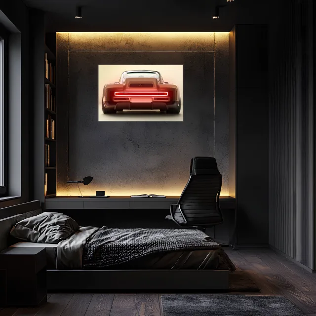 Kırmızı Muscle Car UV Baskı Neon Duvar Dekoru | Amerikan Araba Işıklı Tablo | Pleksi Duvar Sanatı