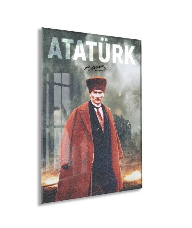 Mustafa Kemal Atatürk – Modern Poster Tarzı Cam Duvar Dekoru-PeonyAta078