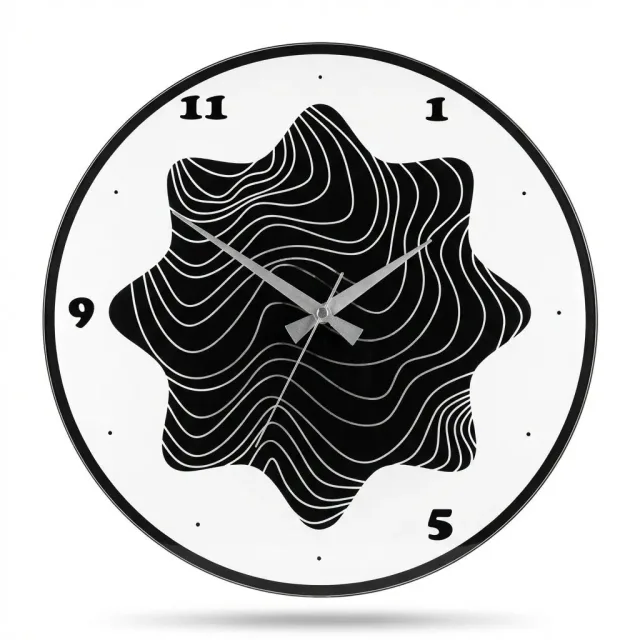 Contour | Pleksi Duvar Saati 40 cm | UV Baskılı Siyah Beyaz Modern Duvar Saati