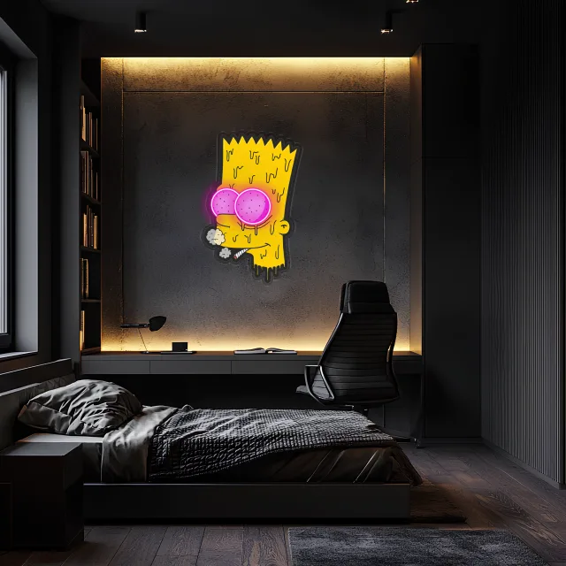 Bart Simpson Neon Duvar Dekoru | Renkli UV Baskı Pleksi LED Tablo | Oyun Odası ve Modern Ev Dekoru İçin Işıklı Sanat Eseri