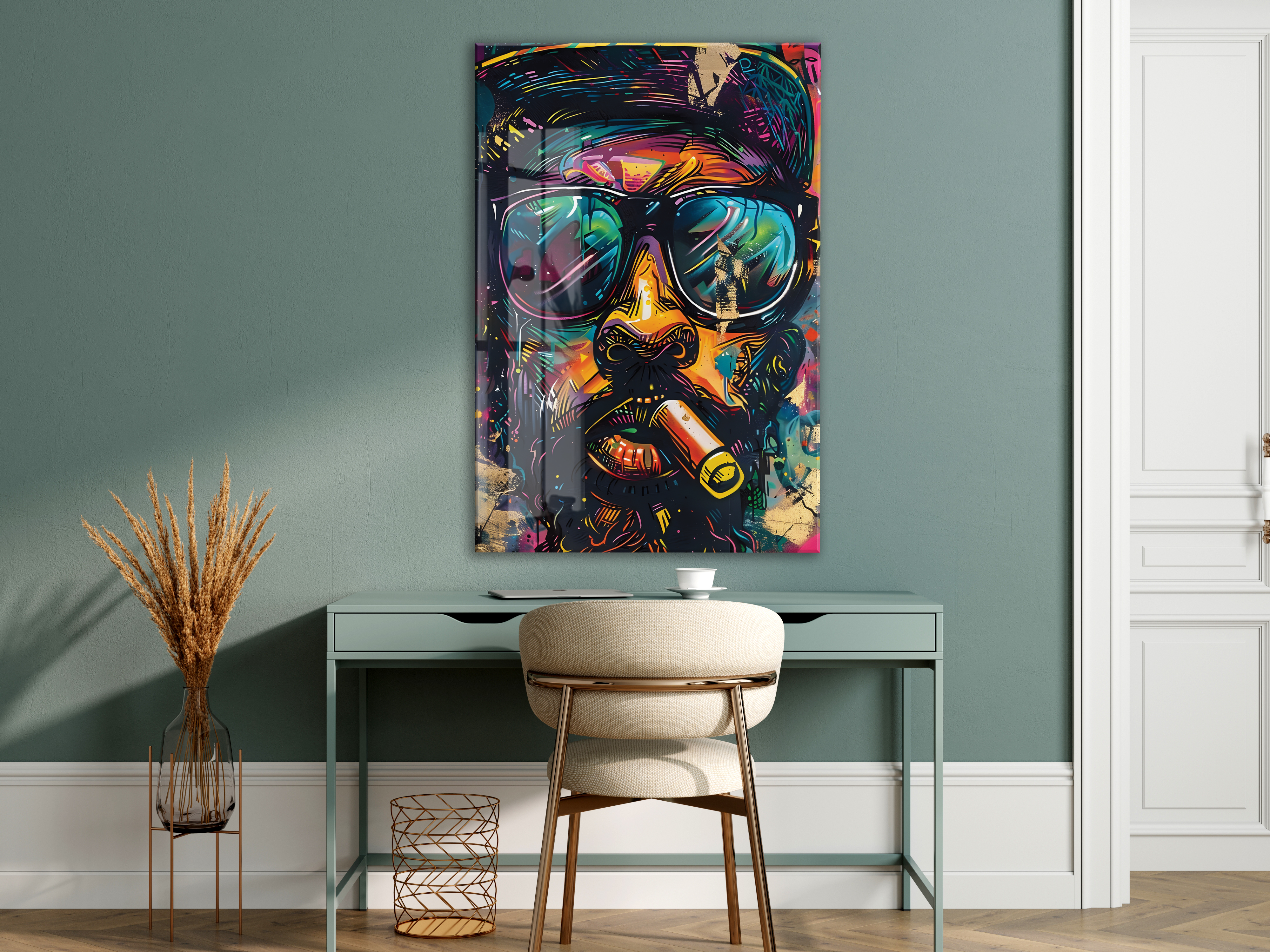 Pop Art Stilinde Renkli Maymun Portresi Cam Tablo – Modern, Cesur ve Dekoratif Duvar Sanatı - Peony029 — görsel 6