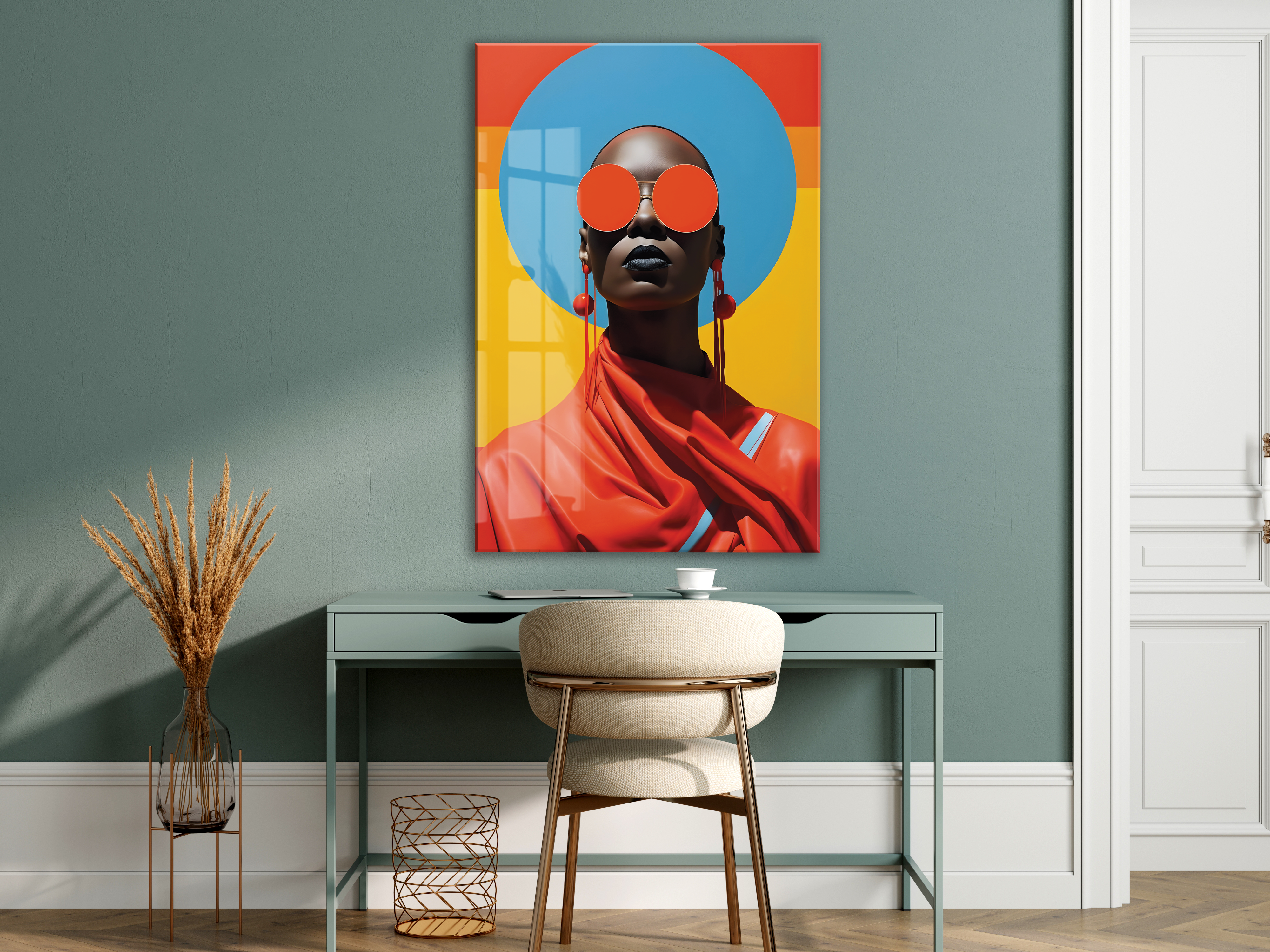 Modern Pop Art Kadın Portresi Cam Tablo – Cesur Renkler ve Minimal Tasarım Duvar Sanatı - Peony030 — görsel 6