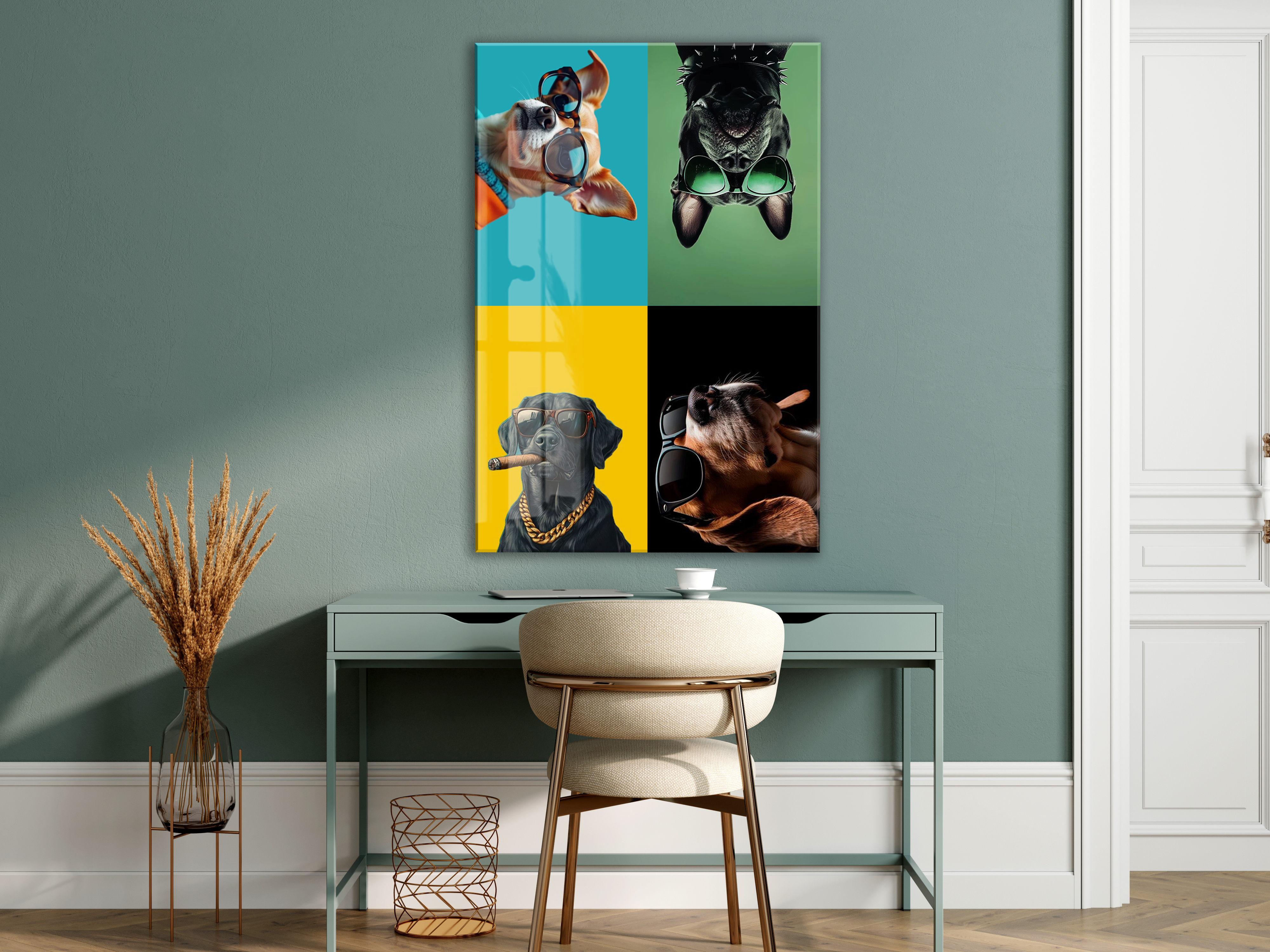 Cool Dogs – Dört Karakter, Tek Stil Pop Art Duvar Cam Sanatı- Peony053 — görsel 6