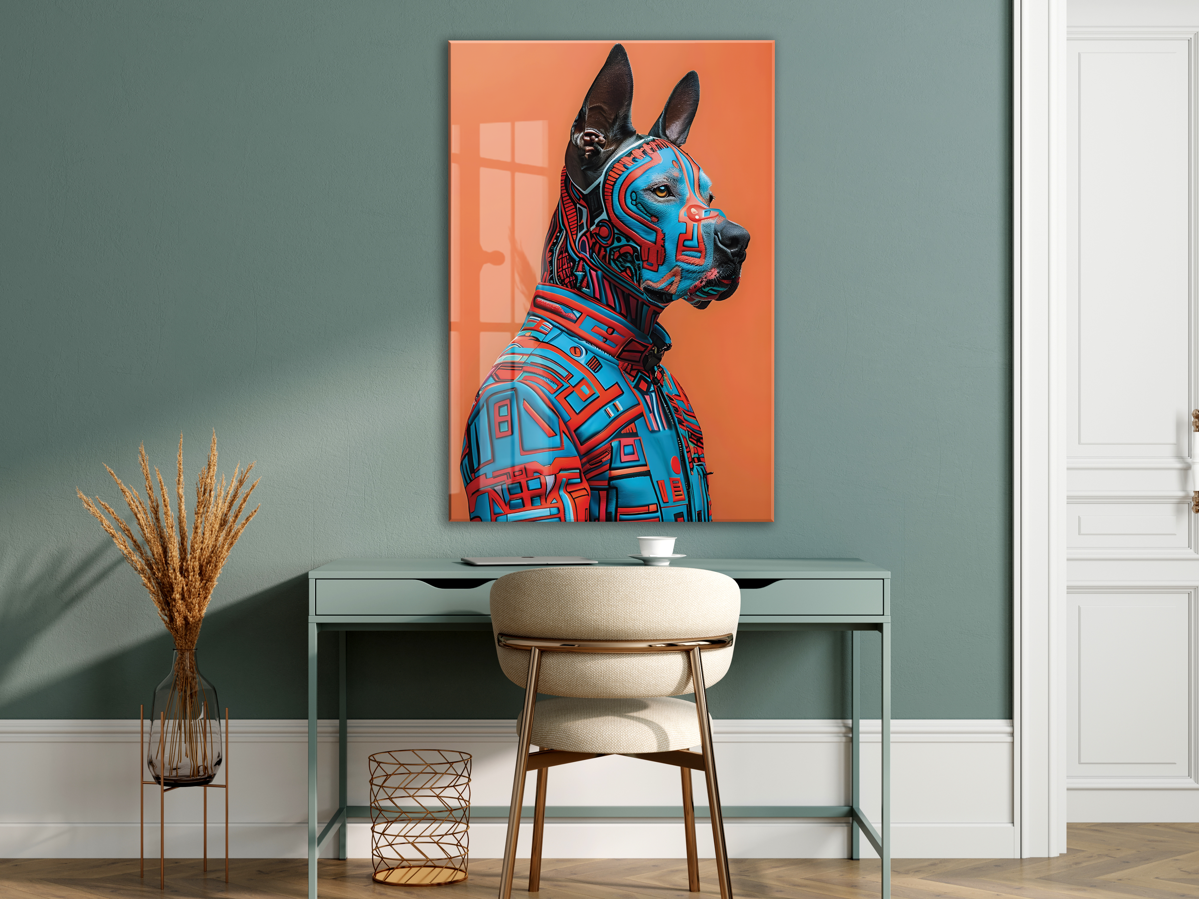 Modern Geometrik Köpek Portresi Cam Tablo – Renkli Pop Art Temalı UV Baskılı Temperli Cam Duvar Tablosu - Peony011 — görsel 6
