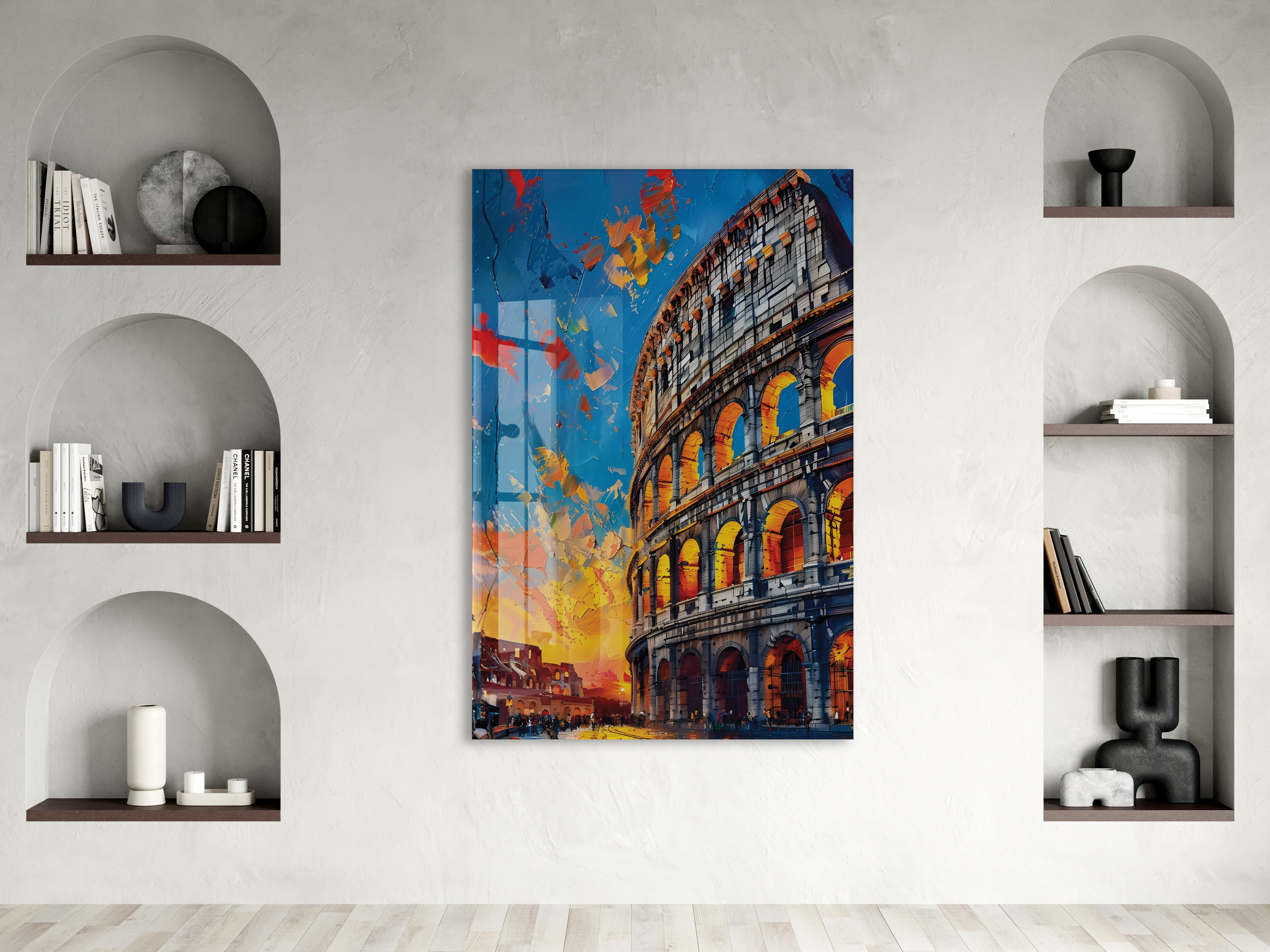 Roma Kolezyumu Cam Tablo – Modern Tarihi Mimari Temalı Soyut Sanat, UV Baskılı Temperli Cam Duvar Tablosu - Peony035 — görsel 2